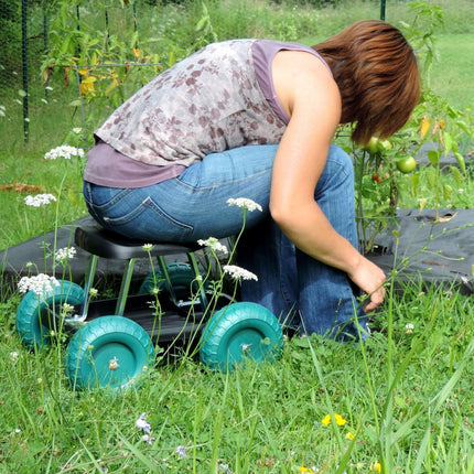 Navarro Ergonomic Rolling Garden Work Scooter with Utility Tool Tray & Wheels