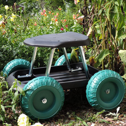 Navarro Ergonomic Rolling Garden Work Scooter with Utility Tool Tray & Wheels