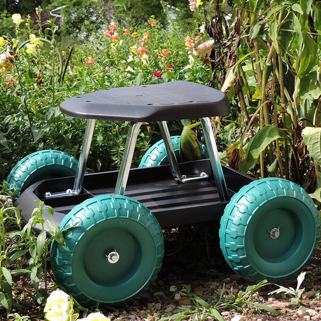 Navarro Ergonomic Rolling Garden Work Scooter with Utility Tool Tray & Wheels