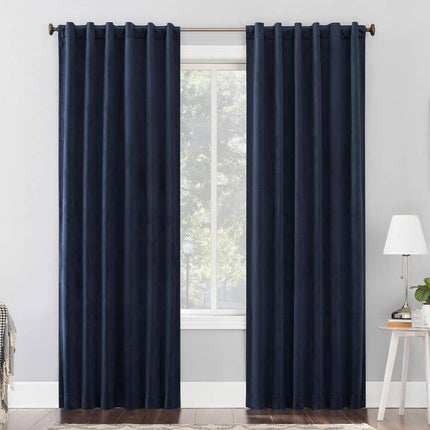 50"x84" Sun Zero 100% Blackout Amherst Velvet Noise Reducing Thermal Curtain Panel Dark Blue: Modern Back Tab Panel