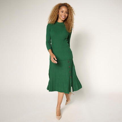 Nina Leonard Sophisticated 2-Piece Ribbed Sweater Knit Top and Skirt Set