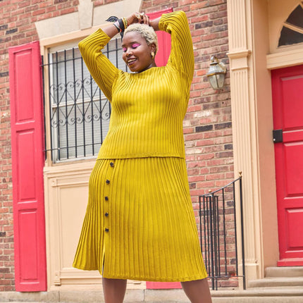 Nina Leonard Sophisticated 2-Piece Ribbed Sweater Knit Top and Skirt Set