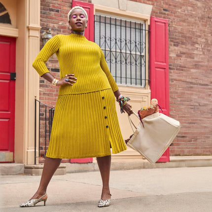 Nina Leonard Sophisticated 2-Piece Ribbed Sweater Knit Top and Skirt Set