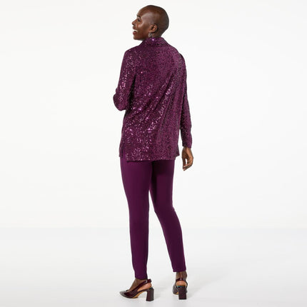 Nina Leonard Dazzling 3-Piece Sequined Top, Tank & Pant Set for Women