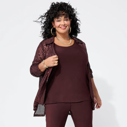 Nina Leonard Dazzling 3-Piece Sequined Top, Tank & Pant Set for Women