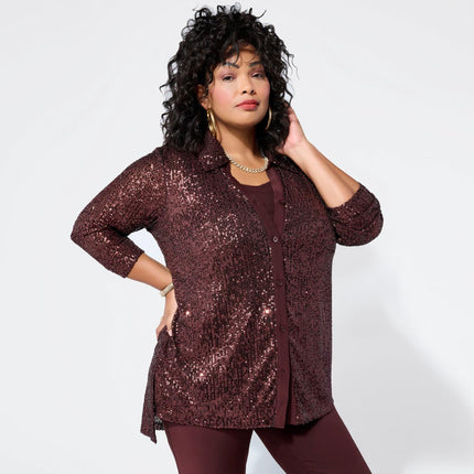 Nina Leonard Dazzling 3-Piece Sequined Top, Tank & Pant Set for Women