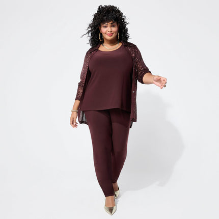 Nina Leonard Dazzling 3-Piece Sequined Top, Tank & Pant Set for Women