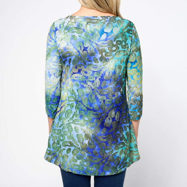 Nina Leonard Women's 3/4-Sleeve Burnout Knit Top with Side Pockets