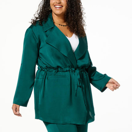 Nina Leonard Shimmering Hammered Satin Drawstring Waist Jacket for Women