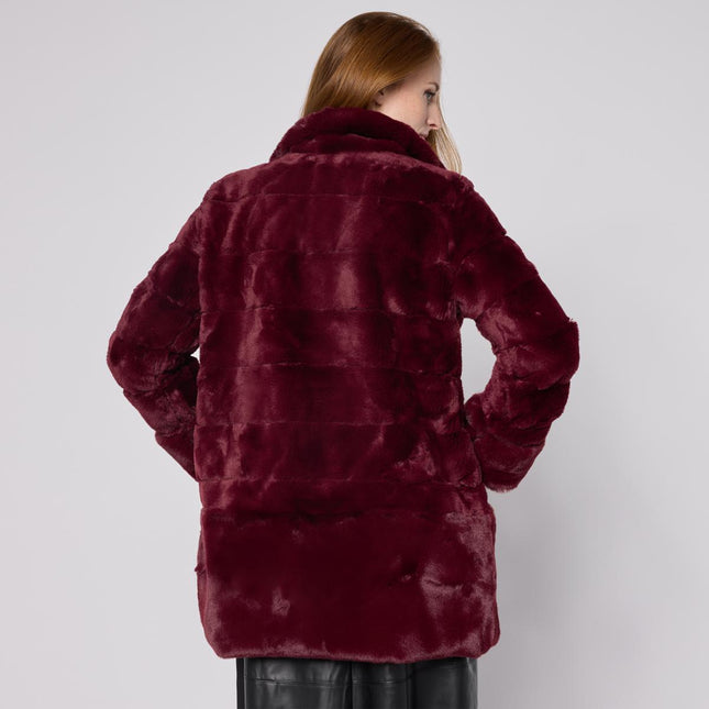 Nina Leonard Women's Horizontal Stripe Faux Fur Jacket with Pockets