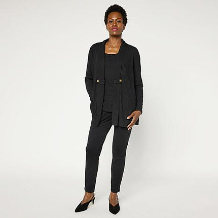 Nina Leonard Rib Knit Cardigan Tank and Pant Three Piece Set