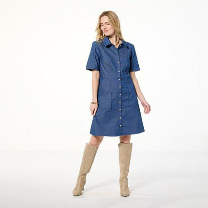 Chic Nina Leonard Stretch Denim Fit-and-Flare Shirtdress for Women