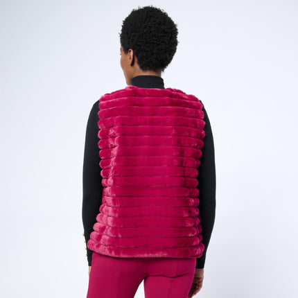Nina Leonard Striped Faux Fur Open Front Plush Layering Vest