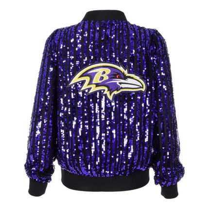 NFL Women's Sequin Bomber Jacket Ravens Team Colors Cucé