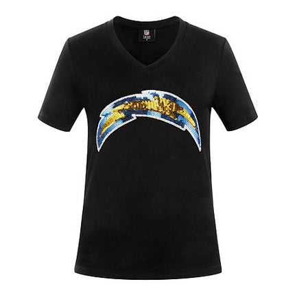 Officially Licensed NFL Women's Sequin Logo Graphic Tee by Cucé