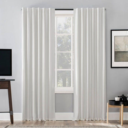 50"x108" Sun Zero Blackout Evelina Faux Dupioni Silk Curtain Panel Off-White: Modern Solid Back Tab Indoor Curtain