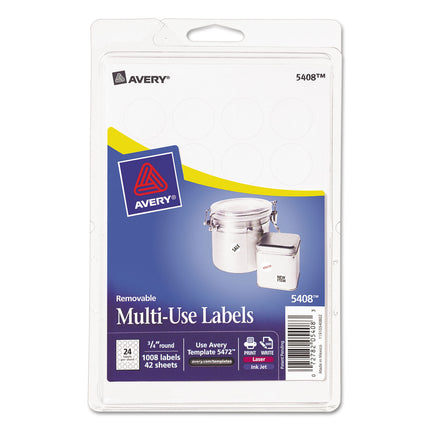 Avery Removable Print or Write Labels for Laser and Inkjet Printers, 0.75 Inches, Round, Pack of 1008 (5408)
