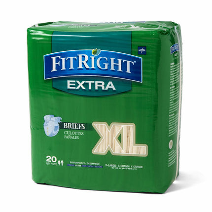 FitRight OptiFit Extra Adult Briefs with Tabs, Unisex, X-Large (56-64 Inches), Moderate Absorbency, Comfortable and Protective, Ideal for Medical Patients, Hospitals, Nursing Homes, Pack of 20