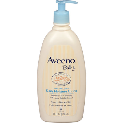 Aveeno Baby Daily Moisture Body Lotion for Sensitive Skin, Hypoallergenic Moisturizing Baby Lotion with Nourishing Oatmeal to Deeply Moisturize Baby's Skin, Fragrance-Free, 18 fl. oz