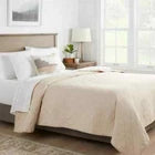 Full/Queen Diamond Stitch Cotton Linen Quilt Khaki - Threshold: OEKO-TEX Certified, Midweight Coverlet