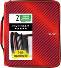 Fire Red 2-Inch Zipper Binder with 5-Tab Expanding File