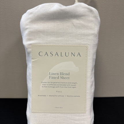 Casaluna Full Size Linen Blend Fitted Sheet Fresh White