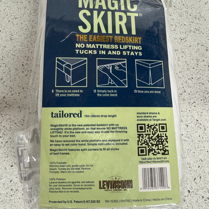 King Bed Skirt Tailored 15" Drop Wrap White Polyester