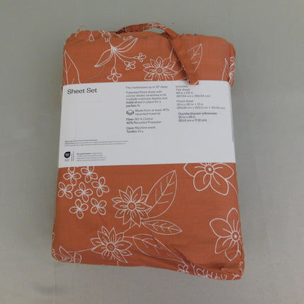 Room Essentials Easy Care Cotton Blend Sateen Sheet Set Twin Rust Floral
