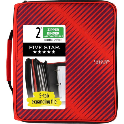 Fire Red 2-Inch Zipper Binder with 5-Tab Expanding File