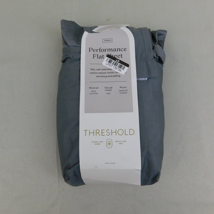 Threshold Performance 400TC Cotton Sateen Twin Flat Sheet Dark Gray
