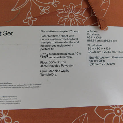 Room Essentials Easy Care Cotton Blend Sateen Sheet Set Twin Rust Floral