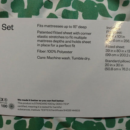 Room Essentials Microfiber 3-Piece Sheet Set Twin XL Green White
