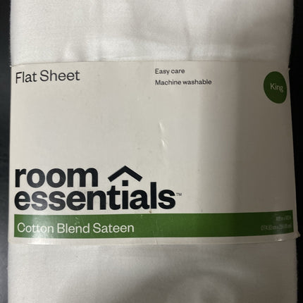 Room Essentials King Easy Care Cotton Blend Sateen Flat Sheet White