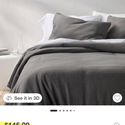 Casaluna Heavyweight Linen Blend Comforter & Sham Set Full/Queen Dark Gray
