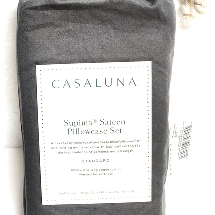 Casaluna 500 Thread Count Sateen Pillowcase Set Standard Size Dark Gray