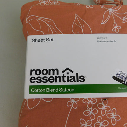 Room Essentials Easy Care Cotton Blend Sateen Sheet Set Twin Rust Floral