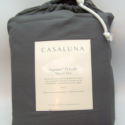 Casaluna Supima Percale Sheet Set Full Size 250 Thread Count Dark Gray