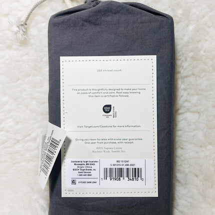 Casaluna Washed Supima Percale King Pillowcase Set 2-Pack Dark Gray