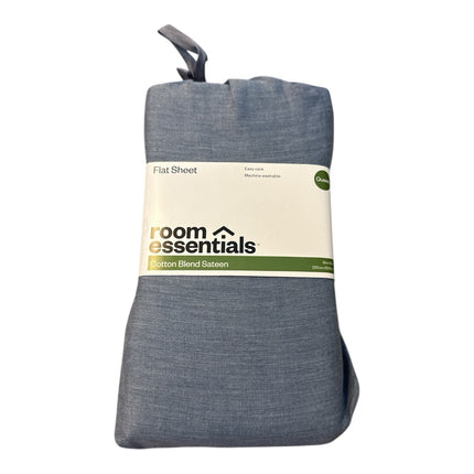 Room Essentials Queen Easy Care Cotton Blend Sateen Flat Sheet Navy