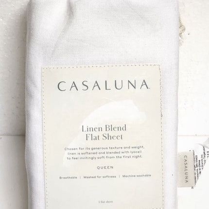 Casaluna Queen Size Linen Blend Flat Sheet Fresh White