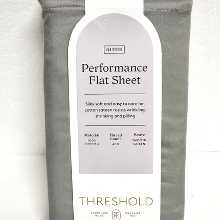 Threshold Queen Size 400 Thread Count Performance Flat Sheet - Classic Gray