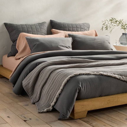 Casaluna Heavyweight Linen Blend Comforter & Sham Set Full/Queen Dark Gray