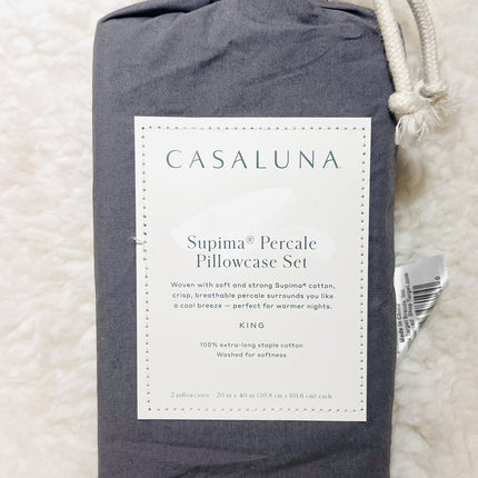 Casaluna Washed Supima Percale King Pillowcase Set 2-Pack Dark Gray