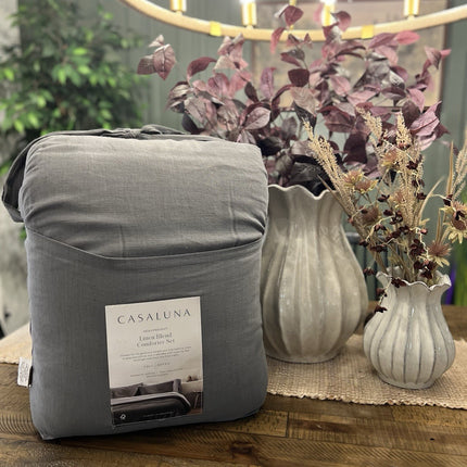 Casaluna Heavyweight Linen Blend Comforter & Sham Set Full/Queen Dark Gray