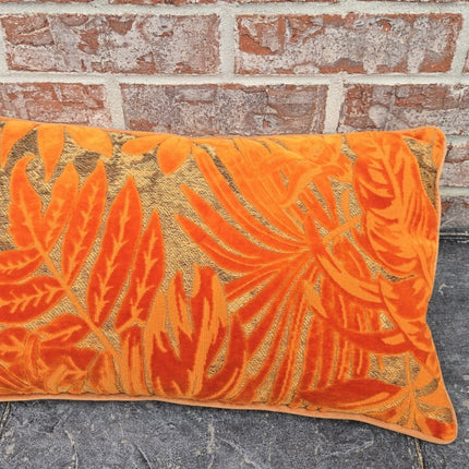 Alerfa 12x20in Orange Lumbar Pillow Maple Leaf Embroidery Cut Velvet