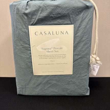 Casaluna Supima Cotton Percale Full Sheet Set Light Teal Green
