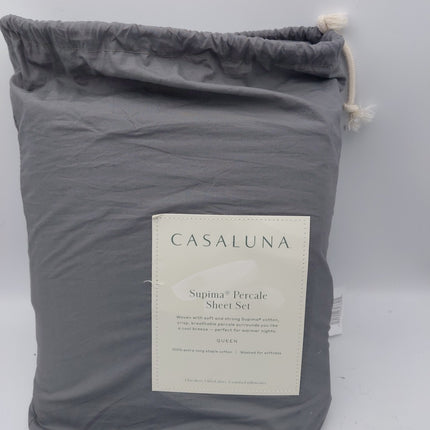 Casaluna Supima Percale Queen Sheet Set 250 Thread Count Dark Gray