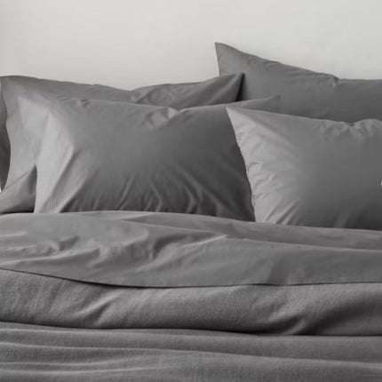 Casaluna Washed Supima Percale King Pillowcase Set 2-Pack Dark Gray