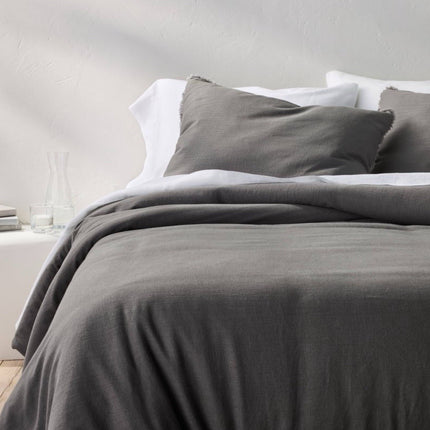 Casaluna Heavyweight Linen Blend Comforter & Sham Set Full/Queen Dark Gray