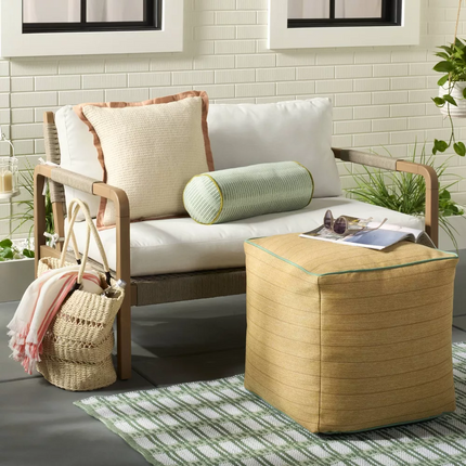 Hearth & Hand Indoor Outdoor Square Accent Pillow 18in Blush Trim